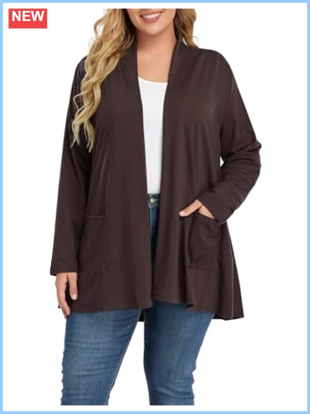 Plus Size Long Cardigan Open Front Lightweight Cotton Blend Sweater